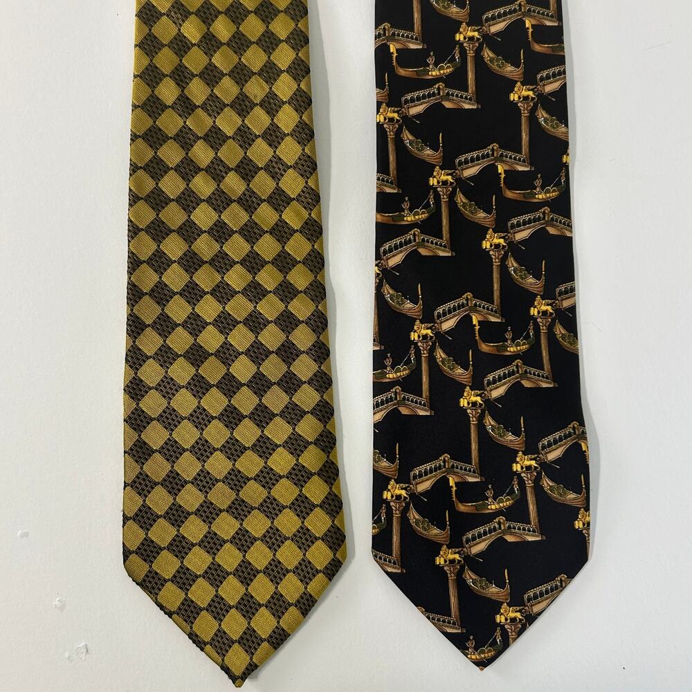 Vintage Italian Neckties 100% Silk Tie Lot of 2 Made in Italy Gondola Boat